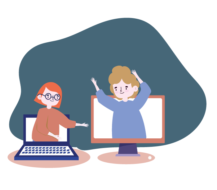 groupe-visio illustration femme bureau ordinateur